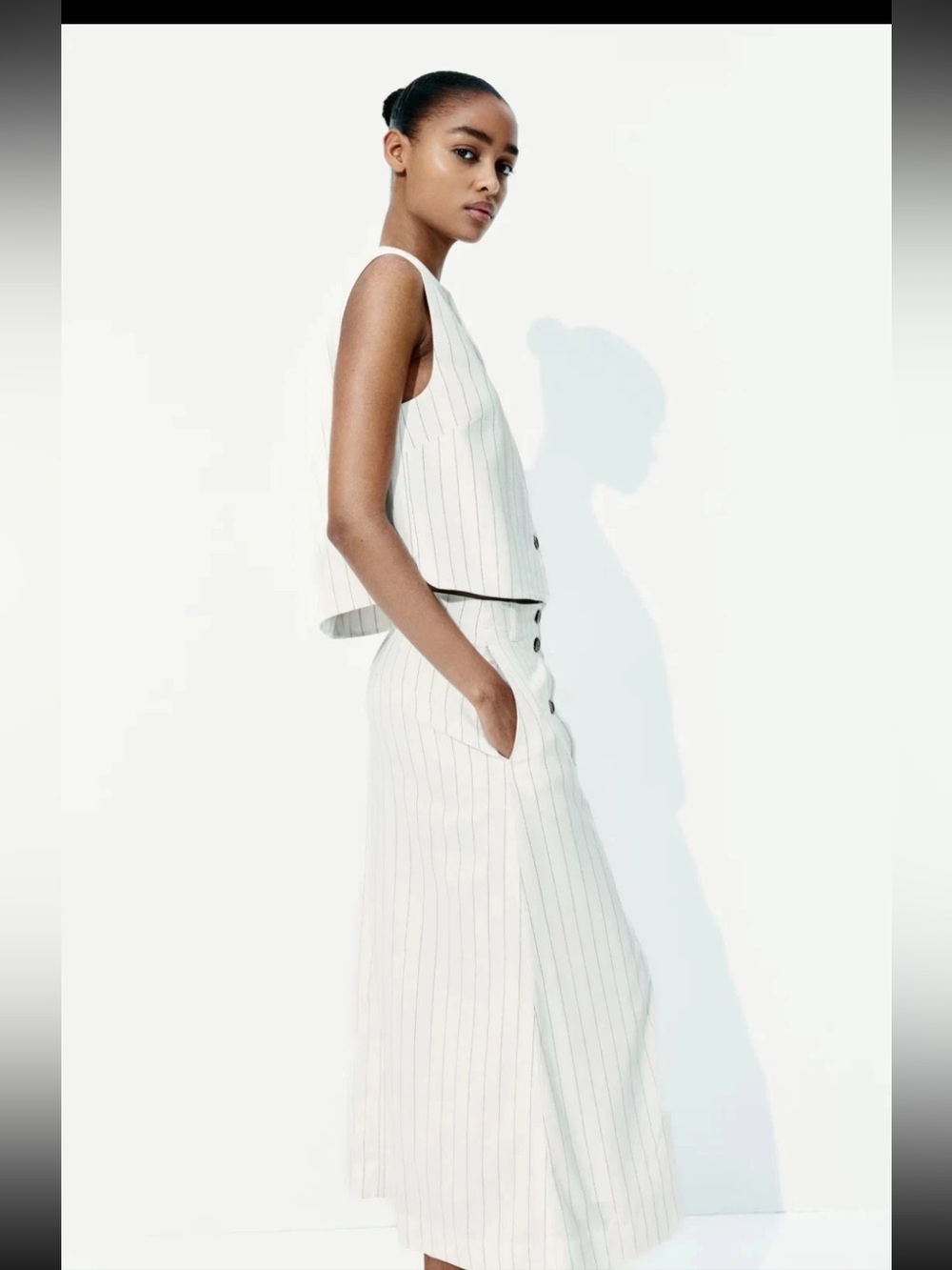 H&M White Pinstripe Button-Down A-Line Skirt - Picture 3 of 7